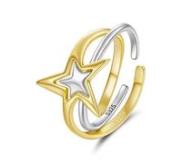 Bague Argent 925 Pour Femme Filles, Bague Infini Zircone, Empilable, Réglable,Élégante,Bague de Fiançailles Femme, Cadeaux de Bijoux pour Fille, Mère, Copine (Étoiles Doubles Empilées)