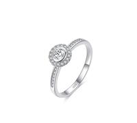 Bague Argent Large, Bague Femme Vintage Halo Rond avec Blanc Oxyde de Zirconium Argent 925 Taille 51.5