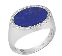 Bague argent 'Sissi' bleu lapis lazuli blanc argenté (rhodié) - 18x13 mm [Q7925] 56