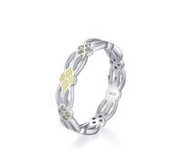 Bague Argent Sterling 925 Femme, Bague Femme Index Argent Motif Creux avec Colle Jaune avec Rond Jaune Oxyde de Zirconium Taille 51.5