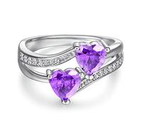 Bague Argent Véritable Duo de Cœurs Oxydes de Zirconium Femme Couleur Violet Taille 56.5