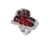 Bague argentée rouge en forme de cœur pour femme - Tendance - Unique - Main du diable - Réglable - Extensible - Confortable - Bijou de fête, Métal, Aucune pierre précieuse