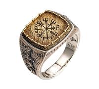 Bague Authentique Dragon Viking en Argent 925 et Cuivre - Bijou Tribal Nordique Fait Main pour Hommes, Bague Guerrier Rune Ajustable pour Auriculaire Index(Compass,10)