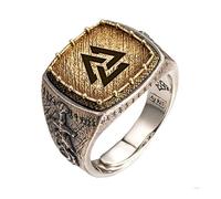 Bague Authentique Dragon Viking en Argent 925 et Cuivre - Bijou Tribal Nordique Fait Main pour Hommes, Bague Guerrier Rune Ajustable pour Auriculaire Index(Odin's Knot,11)