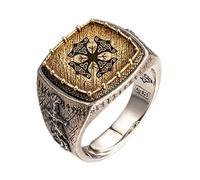 Bague Authentique Dragon Viking en Argent 925 et Cuivre - Bijou Tribal Nordique Fait Main pour Hommes, Bague Guerrier Rune Ajustable pour Auriculaire Index(Whirlwind Hammer,10)