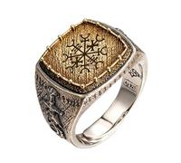 Bague Authentique Dragon Viking en Argent 925 et Cuivre - Bijou Tribal Nordique Fait Main pour Hommes, Bague Guerrier Rune Ajustable pour Auriculaire Index(Lost,7)