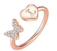 Bague avec lettre initiale de l'alphabet, bague en argent et or, bague réglable pour femmes et filles, bagues de 8 à 12 ans, réglable, taille unique, Acier, Aucune pierre précieuse