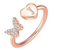 Bague avec lettre initiale de l'alphabet, bague en argent et or, bague réglable pour femmes et filles, bagues de 8 à 12 ans, réglable, taille unique, Acier, Aucune pierre précieuse