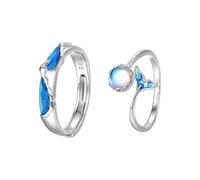 Bague avec Opale Veritable Bague Bleue Argent Sterling 925 Vagues et Baleines Réglable Mode pour Couple Femme Sœur Nouvelle Année Bijoux