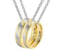 Bague avec Pendentif Or, Collier Couple Personnalisé Cadeau d'anniversaire Saint Valentin avec Chaîne 50 60cm