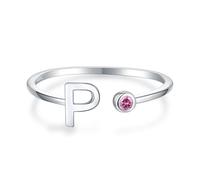 Bague avec pierre de naissance initiale en argent sterling 925 de 1 à 12 | Bague empilable réglable avec pierre de naissance pour femme, pierre de naissance, cadeau d'anniversaire pour fille, maman
