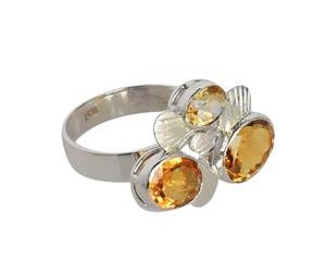 Bague avec pierre précieuse citrine en argent sterling 925, lunette bleue à facettes, trois pierres de 10 x 8 mm, 9 x 7 mm, 7 x 5 mm, bague de déclaration en couches pour femme, O 1/2, Pierre