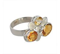 Bague avec pierres précieuses citrine en argent sterling 925, lunette bleue à facettes, trois pierres de 10 x 8 mm, 9 x 7 mm, 7 x 5 mm, bague de déclaration en couches pour femme 63 (20,10)
