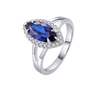 Bague avec Un Anneau Bague Bleue Or Blanc 18 Carats Saphir Créé Élégant Taille Sœur pour Tante Nouvel An Bijoux