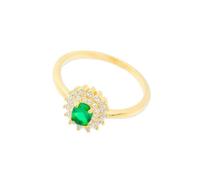 Bague Bague en argent sterling 925 plaqué or, ornée d'un zircon cubique vert central de 5 mm. Lunette combinée