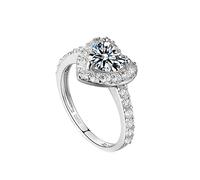 bague, Bagues en or blanc 14 carats for femmes, serties de moissanite blanche qualité D et pureté VVS, forme cœur(14k White Gold,J 1/2)