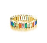 Bague baguette arc-en-ciel scintillante 18 carats en argent sterling 925 avec pierres arc-en-ciel colorées - Bague pour femme - Bijou éternité de qualité bijoutier, Métal précieux, Zircon