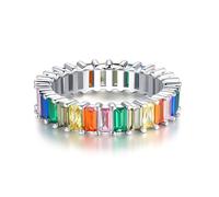 Bague baguette arc-en-ciel scintillante 18 carats en argent sterling 925 avec pierres multicolores arc-en-ciel - Bague pour femme bijoux éternité de qualité joaillerie, Métal précieux