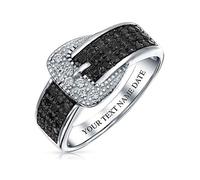 Bague bande boucle de ceinture déclaration CZ noire mode personnalisée pavée zircon cubique argent sterling gravée sur mesure
