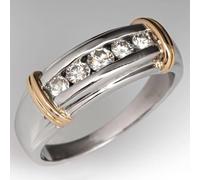 Bague bicolore éblouissante incrustée de zircons cubiques blancs synthétiques pour homme et femme - Bagues rondes tendance pour fête, fiançailles, mariage