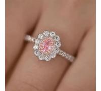 Bague bicolore en forme de fleur CZ ovale au centre double pavé pour femme | Demande en mariage, cérémonie de mariage, demoiselle d'honneur, anniversaire de mariage, rendez-vous romantique, lune de miel