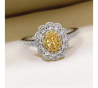 Bague bicolore en forme de fleur CZ ovale au centre double pavé pour femme | Demande en mariage, cérémonie de mariage, demoiselle d'honneur, anniversaire de mariage, rendez-vous romantique, lune de miel