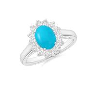 Bague Bijoux Anniversaire Femme Turquoise d'Arizona et Oxyde de Zirconium Pierre de Naissance Décembre Halo Ovale Argent 925 Cocktail Mariage Taille 62