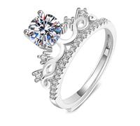 Bague Bijoux Bague Argent Kit Or Blanc 9 Carats Diamant de Laboratoire Couronne 4 Griffes Rondes 1 Carat Pierre Précieuse Taille Épouse pour Mère Fête Des Mères