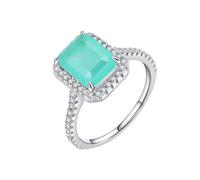 Bague Bijoux Bague Fiançailles Femme Verte Blanc Or Blanc 14K Au585 7X9mm Forme Rectangulaire Tourmaline Créée Taille 56.5 pour Épouse Épouse
