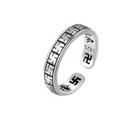Bague bouddhiste Feng Shui avec croix gammée homme et femme, bague vintage argent sterling ouverte et réglable, bagues dieu hindou, bagues porte-bonheur