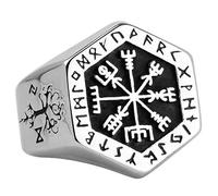 Bague Boussole Vegvisir et Runes Nordique Viking en Acier Inoxydable Titane avec Symbole de Valknut et Arbre de Vie pour Hommes Femmes Taille 59