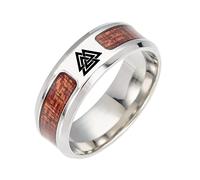 Bague Boussole Viking -Bague Homme Nordique en Acier Inoxydable Rune Valknut Et Incrustation de Bois -Bijoux de Chevalière de Style Gothique Vintage Punk Poli Fait À la Main ( Color : Valknut , Size :