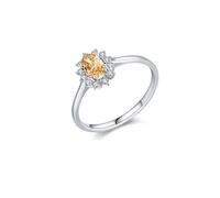 Bague Breloque Gravure Wedding Ring For Couple White Gold Champagne Or Blanc 14K Au585 4X6mm Forme Ovale Champagne Citrine Taille pour Sœur Épouse