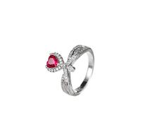 Bague Breloque Personnalisable Alliance Taille 49 Or Blanc 18 Carats Couronne avec Rubis de Laboratoire en Forme de Cœur de 0,7 CT et Moissanite Ronde Mode pour Tante Anniversaire Bijoux