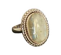 Bague cabochon ovale en argent sterling 925 avec pierre de lune arc-en-ciel | Bijoux faits à la main | Bague déclaration en argent naturel de 17 x 11 mm pour femme, T1/2,62(19.70), Pierre précieuse