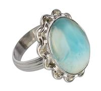 Bague cabochon ovale en argent sterling 925 en larimar | Bijoux faits à la main en pierre précieuse bleue | Bague déclaration en argent pour femme 19 x 14 mm