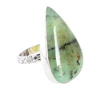 Bague cabochon rectangulaire en argent sterling 925 avec chrysoprase | Bijoux en pierres précieuses vertes faites à la main | 24 x 15 mm Bague en argent pour femme T 1/2, 62 (19,70)