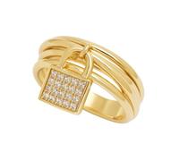 Bague Cadenas Femme Plaqué Or 18K - Anneau Multibandes - Pendentif Pavé Zirconium - Bijou Tendance Amour Éternel