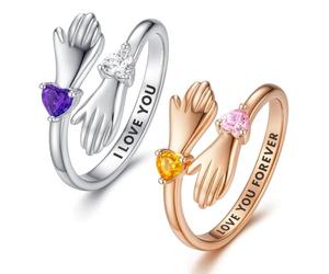 Bague Câlin en Argent Sterling avec Gravure Personnalisée Bague Mère Fille avec Pierre de Naissance Symbole d'Amour et de Protection À Ma Fille Gravé sur Mesure Bague de Couple aux Mains Enlacées