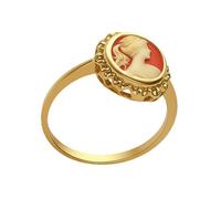 Bague Camée Femme Plaqué Or 18 Carats - Camée Orange Ovale 13x10 mm - Bijou Vintage Élégant et Intemporel 58
