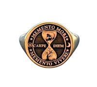 Bague Carpe Diem en argent sterling 925 | Bague plaquée or | Chevalière ronde 15 x 15 mm | Taille de l'anneau : US 5-12,5 Avelaibal | LKDR_0741