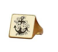 Bague carrée ancre et croix | Argent sterling 925 plaqué or | Bijou cadeau, chevalière style vintage, bijou hypoallergénique fait main | LK_PDR_01551_11.5