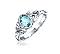 Bague Celtic Blue Topaz Trinity Knot Triquetra Pour Femmes Adolescentes Bague À Bande Fine .925 Argent Sterling Pierre De Naissance De Décembre