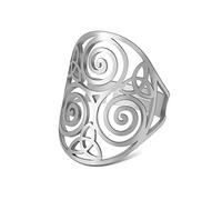 Bague Celtique Triskele Bague Triquetra Bague Triskelion Ancienne Bague Celtique Spirale Nœud de la Trinité Amulette de Protection Bijoux en Acier Inoxydable Cadeaux pour Femmes Noël (Style 1-Argent)