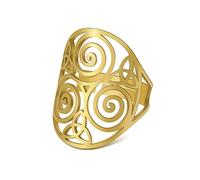 Bague Celtique Triskele Bague Triquetra Bague Triskelion Ancienne Bague Celtique Spirale Nœud de la Trinité Amulette de Protection Bijoux en Acier Inoxydable Cadeaux pour Femmes Noël (Style 1-Or)