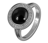 Bague Céramique Acier Inoxydable Amello Argent Noir Taille Femme. 56 Zircones Cubiques Esrx30s56