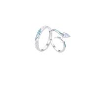 Bague Cercle Zirconium Alliance Femme Bleue Argent Sterling S925 Serpent Réglable Populaire pour Couple Femme Sœur Saint Valentin Bijoux