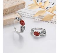 Bague Cercle Zirconium Alliance Mariage Argent 925 Rouge Argent Sterling Vintage Réglable Réglable Populaire pour Femme Sœur Anniversaire Bijoux