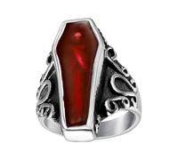 Bague cercueil vampire - accessoire en acier inoxydable émail rouge, bijoux de mode gothique punk | Parfait pour un costume de fête d'Halloween, une tenue hip-hop vintage, une collection de style somb