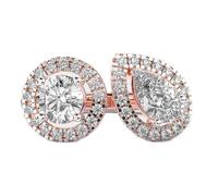 Bague « chante-moi un duo » en argent sterling 925 | Plaqué or rose | Bagues de luxe faites main en moissanite, poire et forme ronde pour femme | LKJR_0568